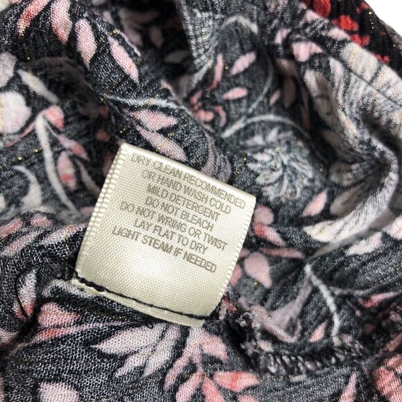 Love Stitch Top Women M Black Floral Metallic Wrap Cross Over Bell Sleeve Boho - Picture 10 of 16